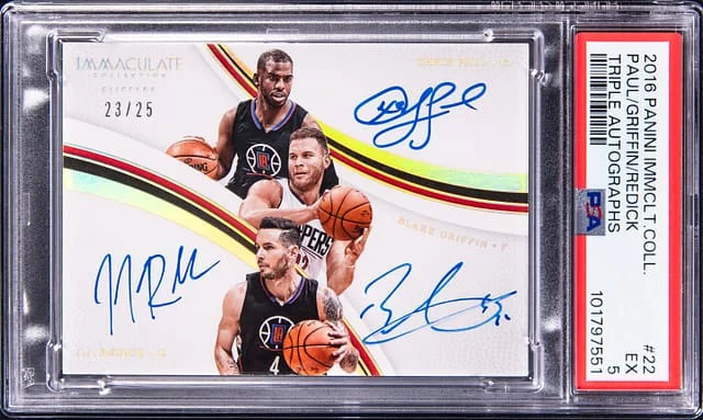 2016-17 Panini Immaculate Collection Chris Paul/Blake Griffin/J.J. Redick Multi-Signed Triple Autographs #22 card image