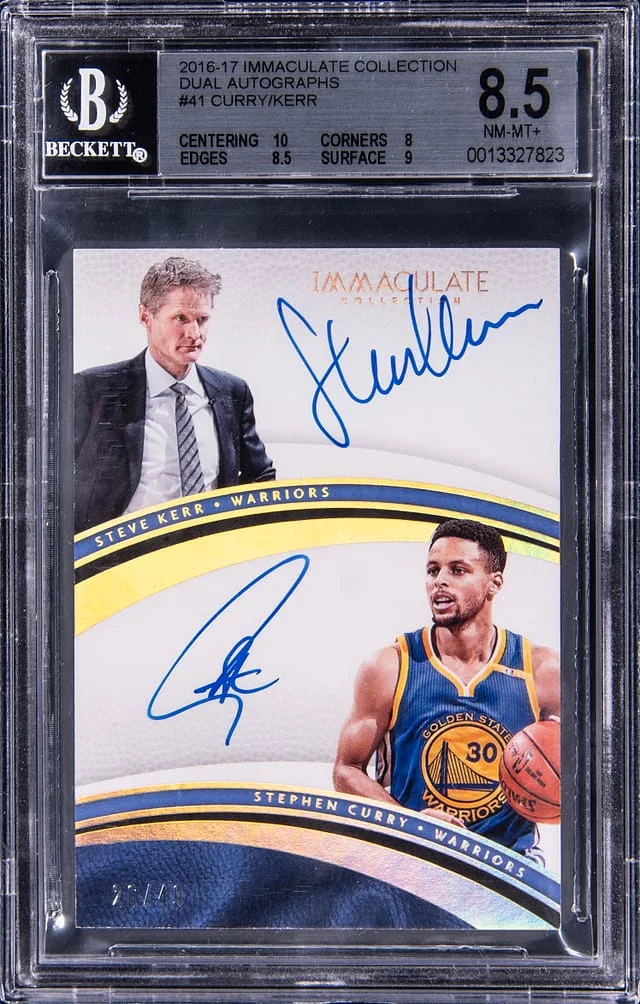 2016-17 Panini Immaculate Collection Stephen Curry/Steve Kerr Dual Autographs #41 card image