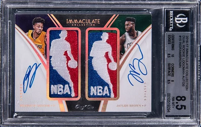 2016-17 Panini Immaculate Jaylen Brown/Brandon Ingram Dual Logoman Autographs #15 card image