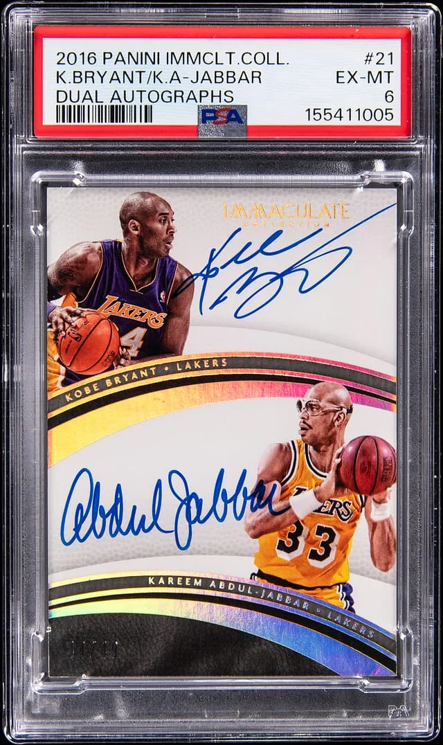 2016-17 Panini Immaculate Kobe Bryant/Kareem Abdul-Jabbar Dual Autographs #21 card image