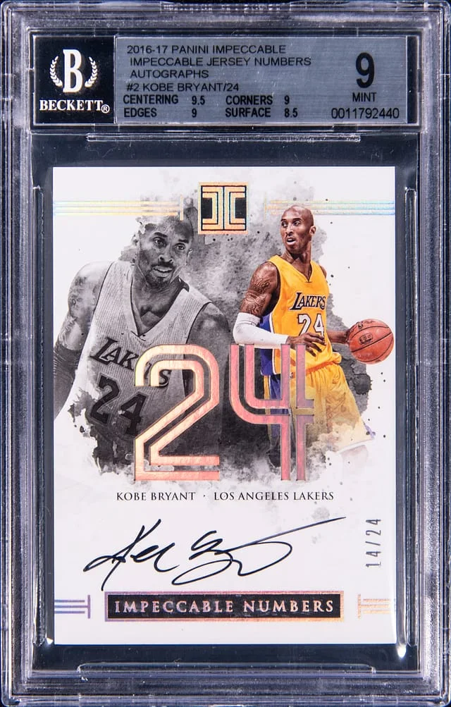 2016-17 Panini Impeccable Kobe Bryant Jersey Number Autographs #IJ-KB card image