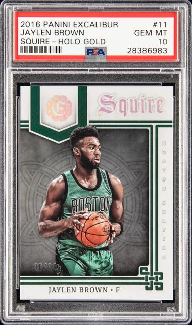 2016-17 Panini Jaylen Brown Excalibur Squire Holo Gold #11 card image