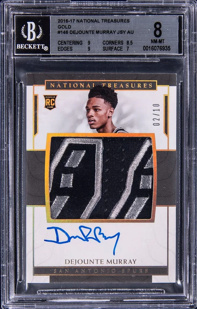 2016-17 Panini National Treasures Dejounte Murray Patch Autograph (RPA) Gold #146 card image