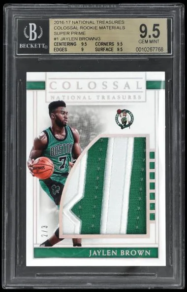 2016-17 Panini National Treasures Jaylen Brown/3 Colossal Materials Super Prime #1 card image