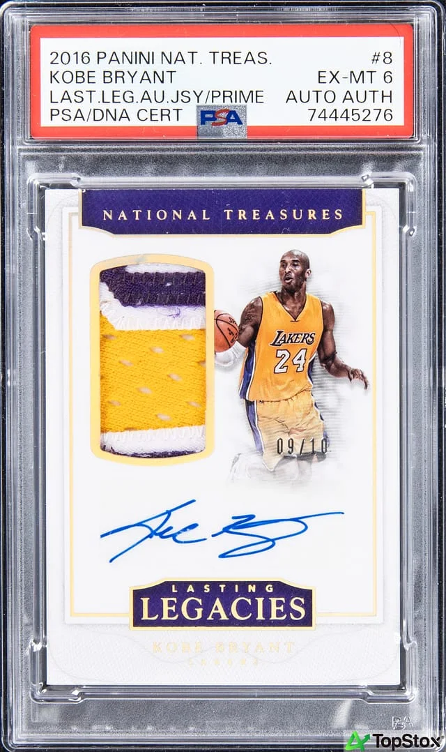2016-17 Panini National Treasures Kobe Bryant Lasting Legacies Autograph Jersey Prime #8 card image