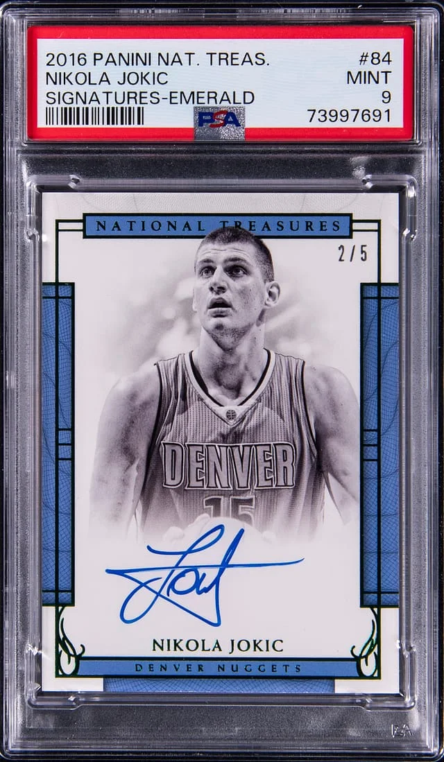 2016-17 Panini National Treasures Nikola Jokic Signature Emerald Black Box #84 card image