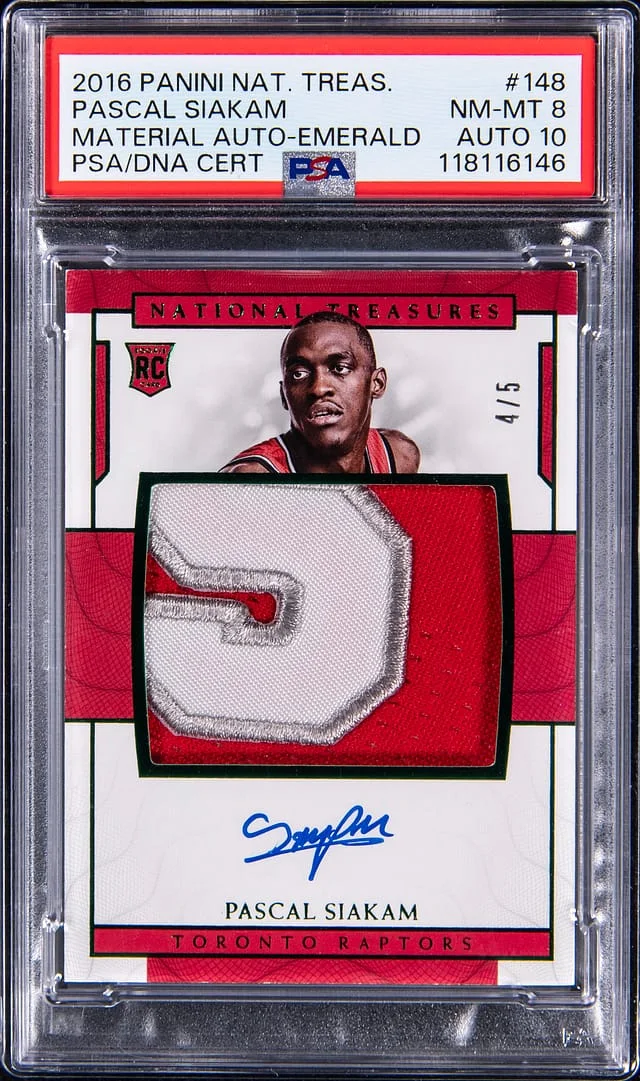 2016-17 Panini National Treasures Pascal Siakam Patch Autograph (RPA) Emerald #148 card image