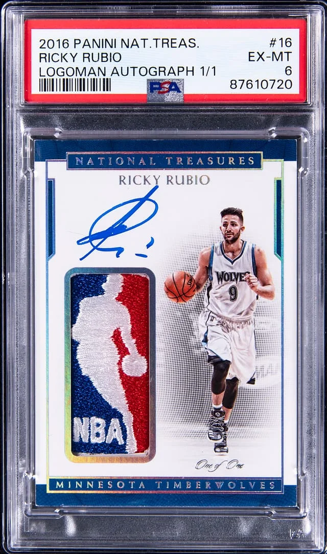 2016-17 Panini National Treasures Ricky Rubio Logoman Autograph #16 card image