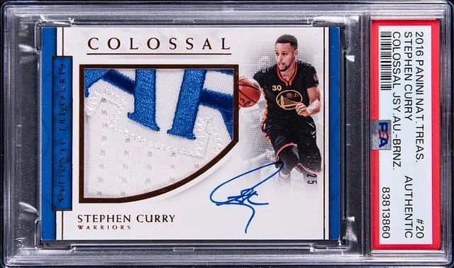 2016-17 Panini National Treasures Stephen Curry Colossal Jersey Autograph Bronze #20 card image