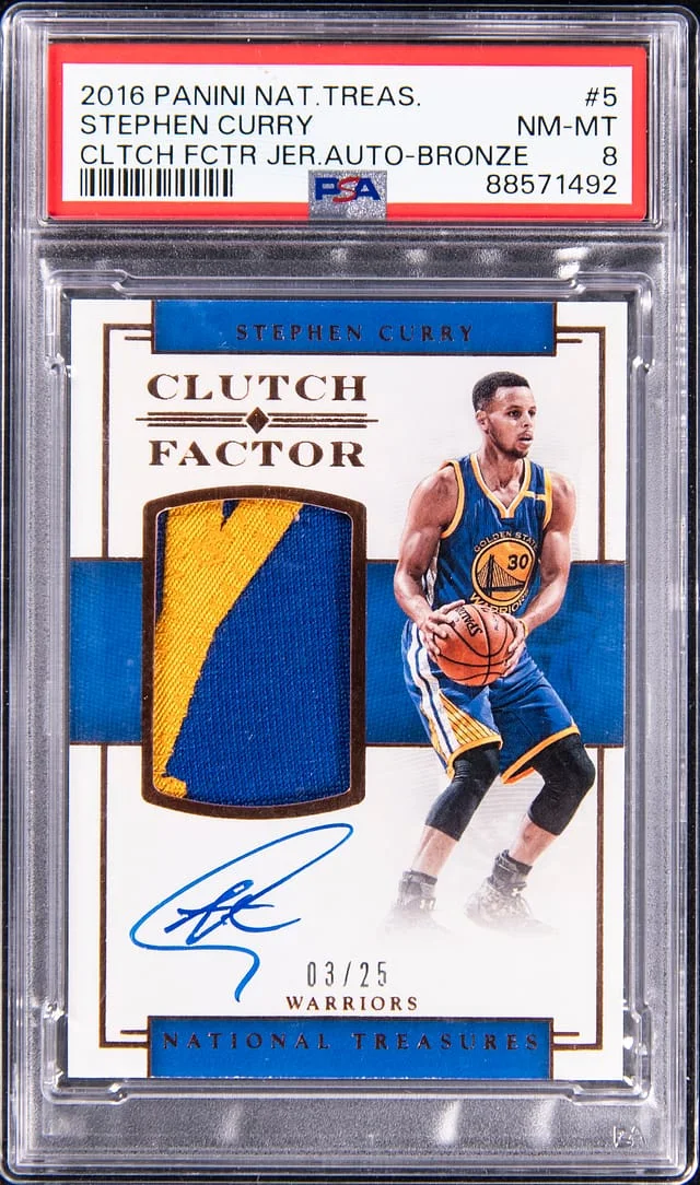 2016-17 Panini National Treasures Stephen Curry Clutch Factor Jersey Autograph Bronze #5 card image
