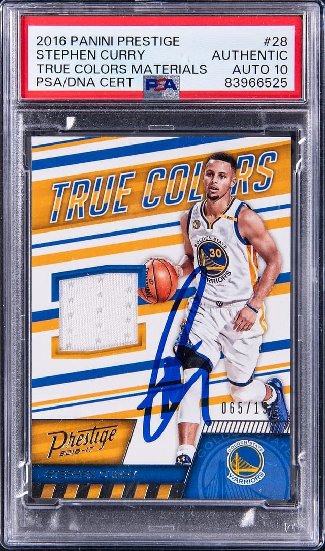 2016-17 Panini Prestige Stephen Curry True Colors Materials #28 card image