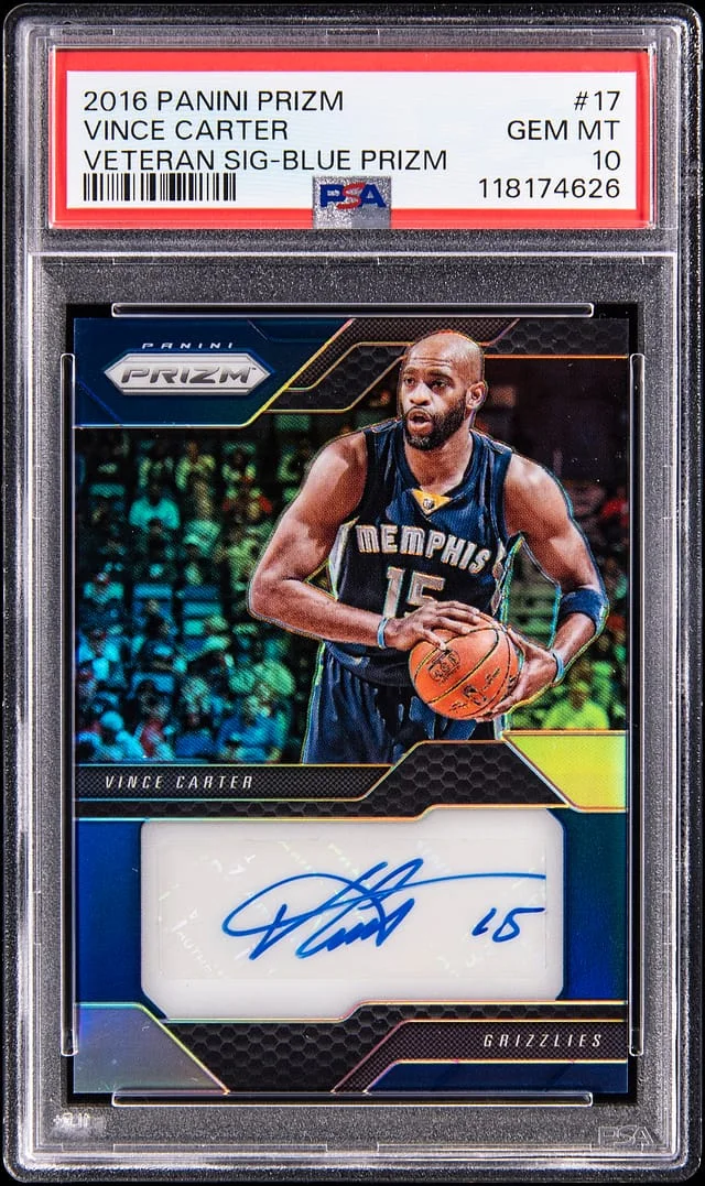 2016-17 Panini Prizm Vince Carter Veteran Signature Blue Prizm #17 card image