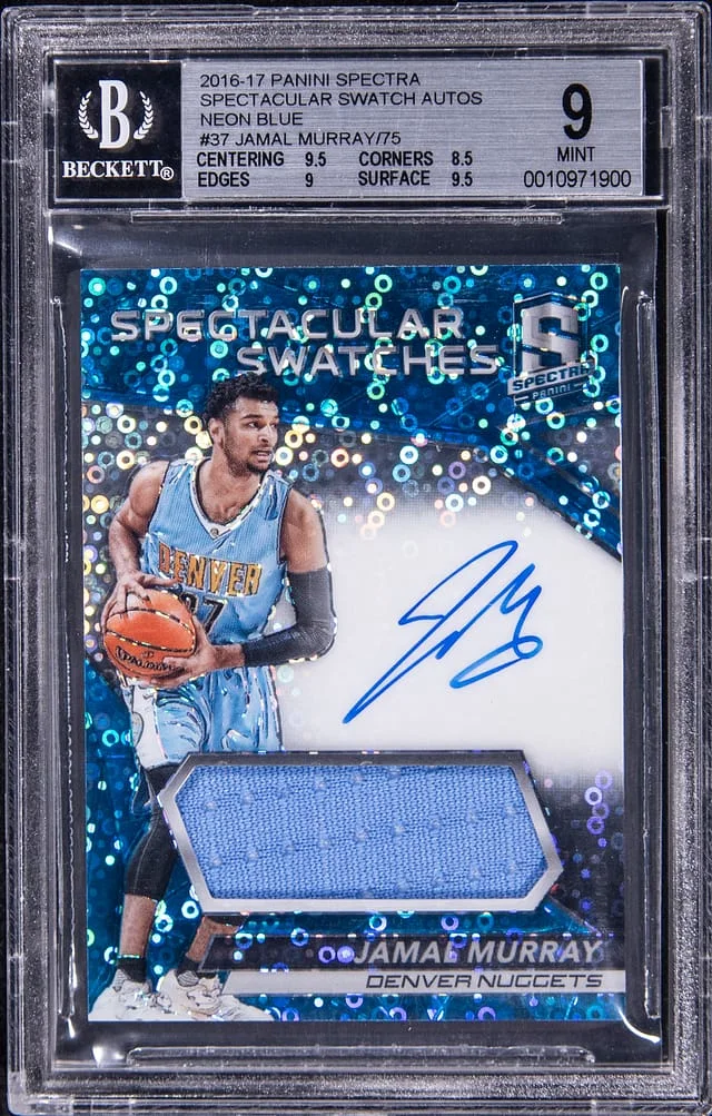 2016-17 Panini Spectra Jamal Murray Spectacular Swatch Autographs Neon Blue #SS-JMY card image