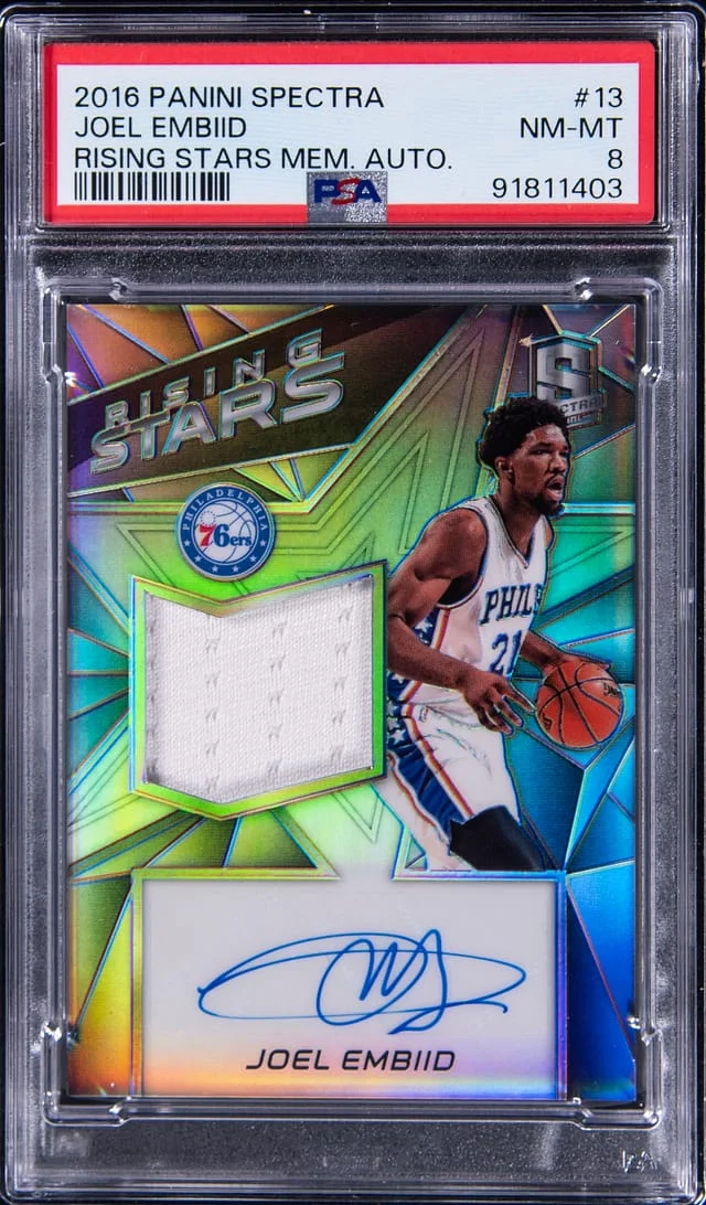 2016-17 Panini Spectra Joel Embiid Rising Stars Memorabilia Autograph #13 card image