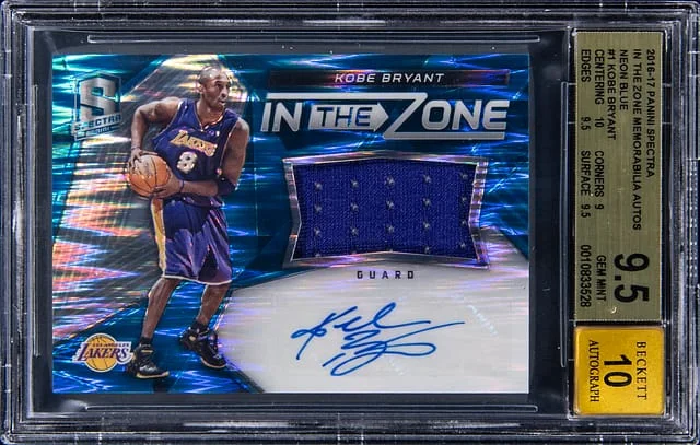 2016-17 Panini Spectra Kobe Bryant In the Zone Memorabilia Autograph Neon Blue #1 card image
