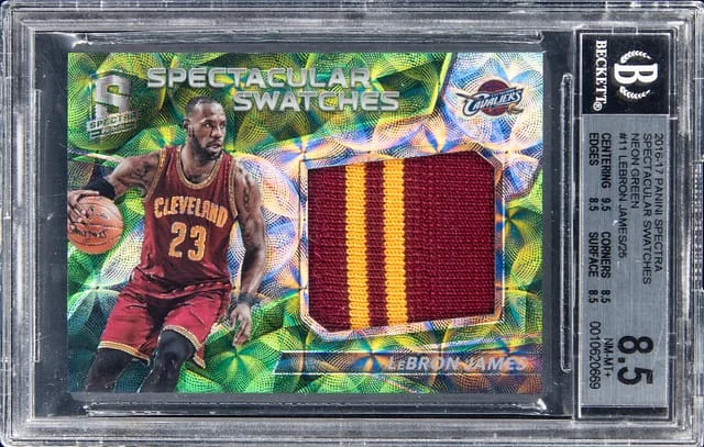 2016-17 Panini Spectra LeBron James Spectacular Swatches Neon Blue #11 card image