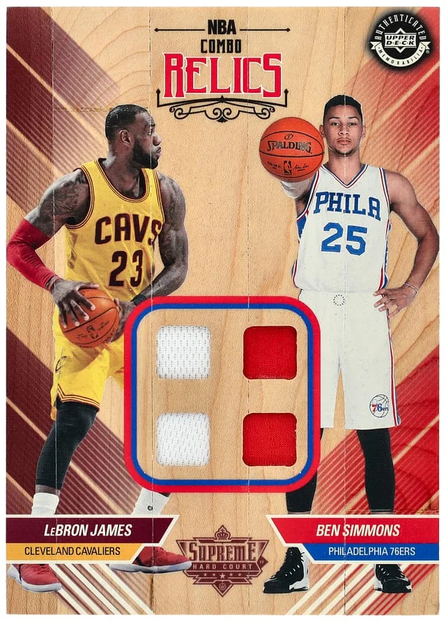 2016-17 Upper Deck LeBron James/Ben Simmons Dual-Jersey, Game-Used Court Supreme Hard Court Combo Relics #NBA2R-JS card image