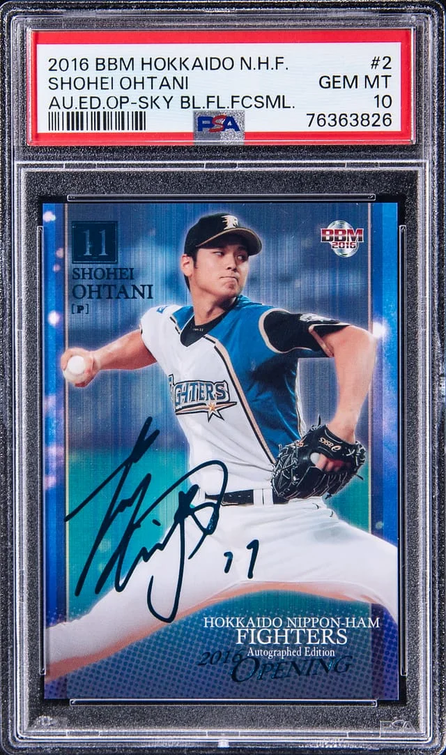 2016 BBM Hokkaido N.H.F Autograph Edition Opening Blue Foil Facsimile Shohei Ohtani #2 card image