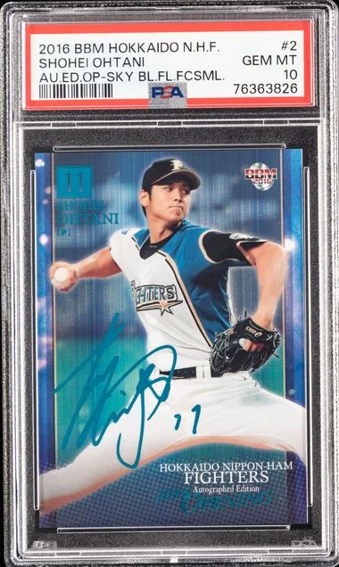 2016 Bbm Hokkaido Nippon-Ham Fighters Autographed Edition Opening Sky Blue Foil Facsimile Shohei Ohtani #2 card image