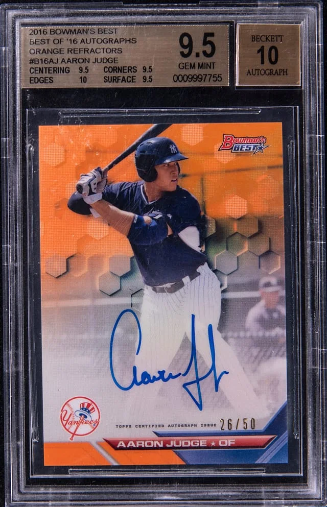 2016 Bowman Best Aaron Judge of '16 Autograph Orange Refractor #B16AJ card image