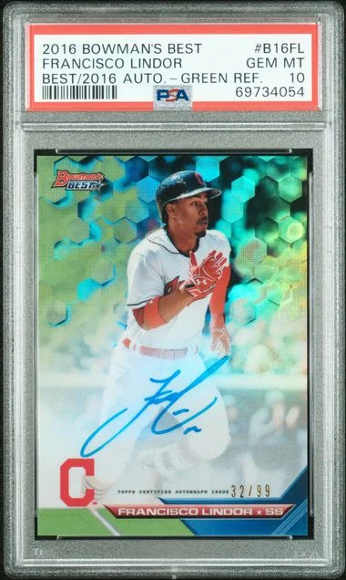 2016 Bowman Best Francisco Lindor Of 2016 Autograph Green Refractor #B16Fl card image