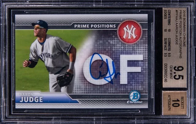 2016 Bowman Chrome Aaron Judge Prime Position Autographs Gold Refractors #PPA-AJ card image