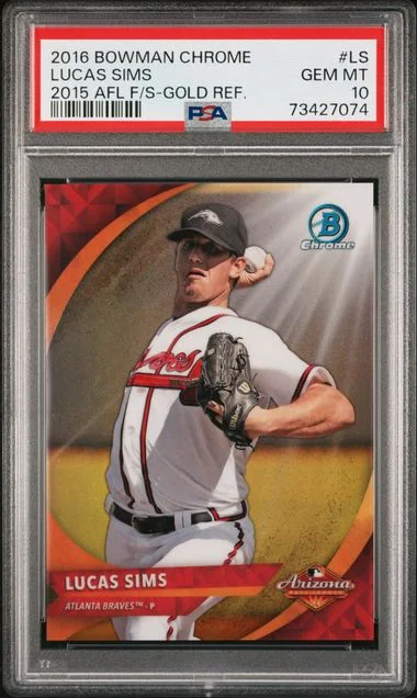 2016 Bowman Chrome Afl Fall Star Gold Refractor Ls Lucas Sims #2015 card image