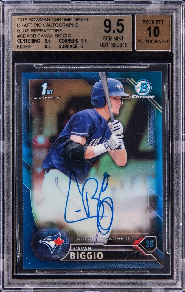 2016 Bowman Chrome Cavan Biggio Draft Pick Autographs Blue Refractors #CDACB card image