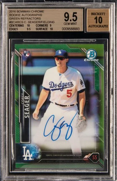 2016 Bowman Chrome Corey Seager Autographs Green Refractor #BCA-RVS card image