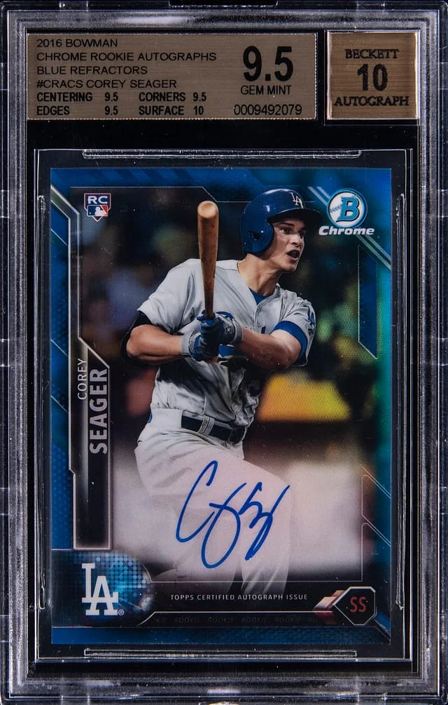2016 Bowman Chrome Corey Seager Autographs Blue Refractor #CRA-CS card image