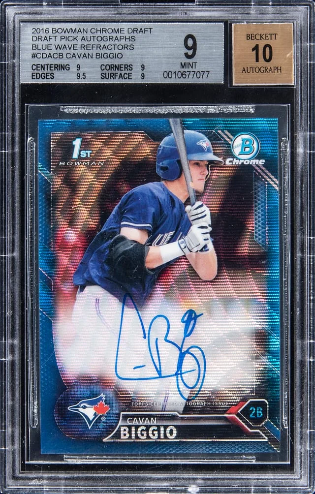 2016 Bowman Chrome Draft Cavan Biggio Picks Blue Wave Refractors #CDA-CB card image