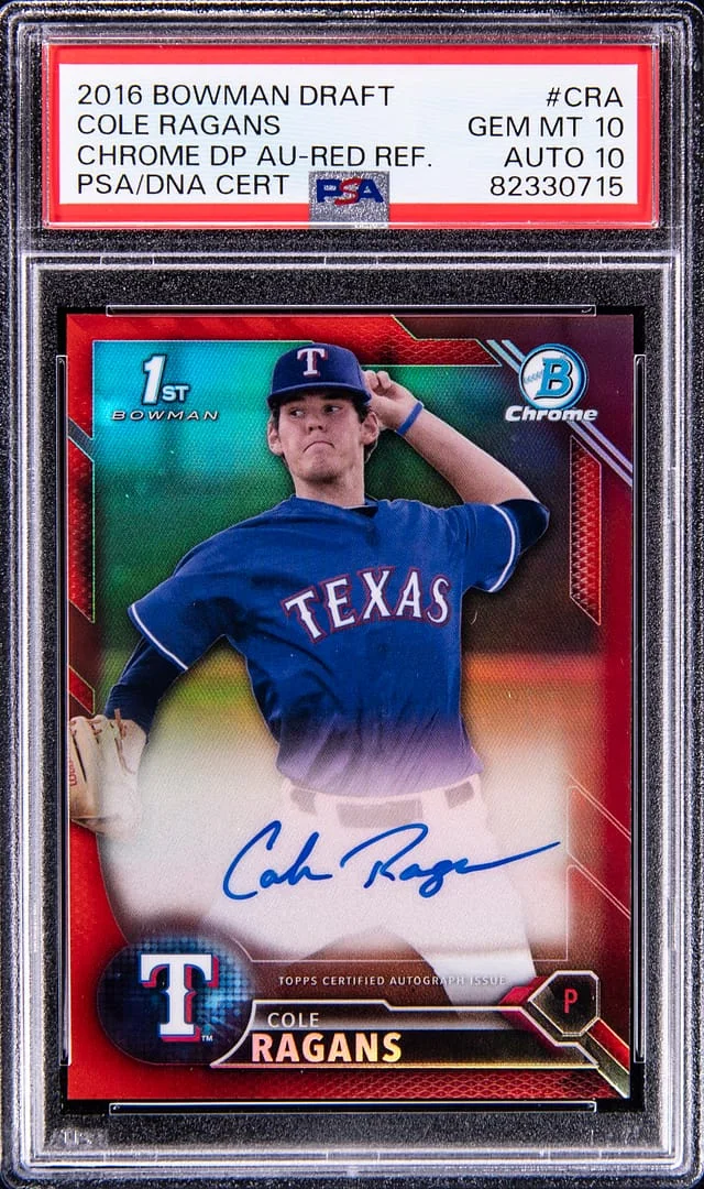 2016 Bowman Chrome Draft Cole Ragans Picks Autograph Red Refractor #CRA card image