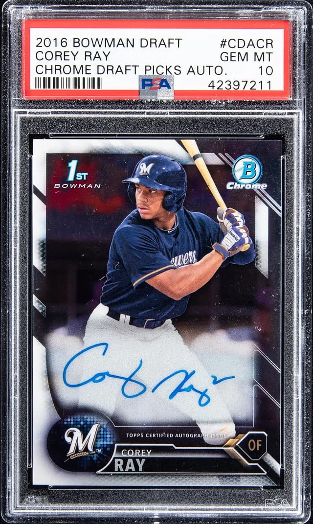 2016 Bowman Chrome Draft Corey Ray Picks Autographs #BCPALU card image