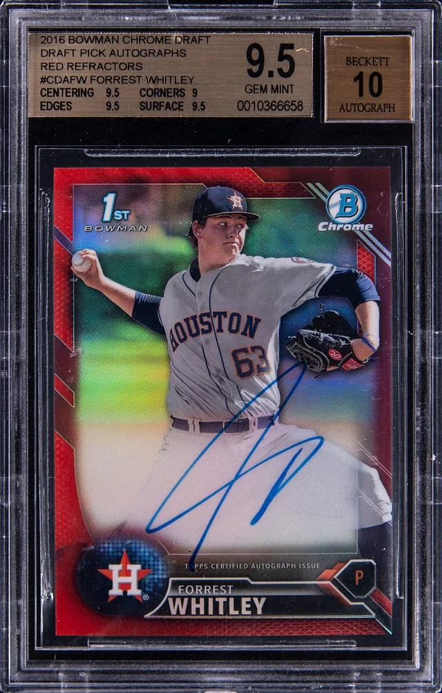 2016 Bowman Chrome Draft Forrest Whitley Pick Autograph Red Refractor #CDAFW card image