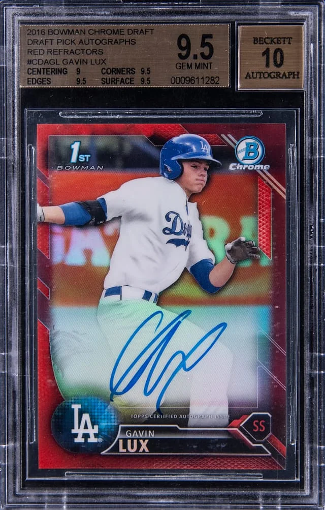 2016 Bowman Chrome Draft Gavin Lux Pick Autographs Red Refractor #CDA-GL card image