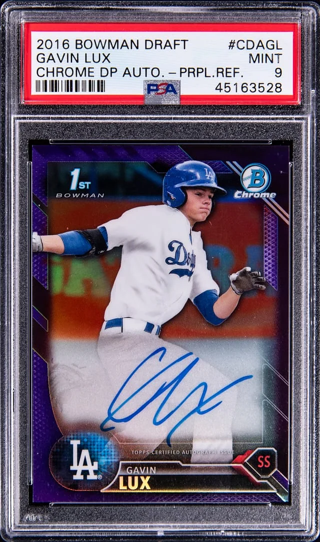 2016 Bowman Chrome Draft Gavin Lux Picks Autograph Purple Refractor #CDAGL card image