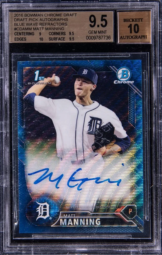 2016 Bowman Chrome Draft Matt Manning Pick Autographs Blue Wave Refractor #CDAMM card image