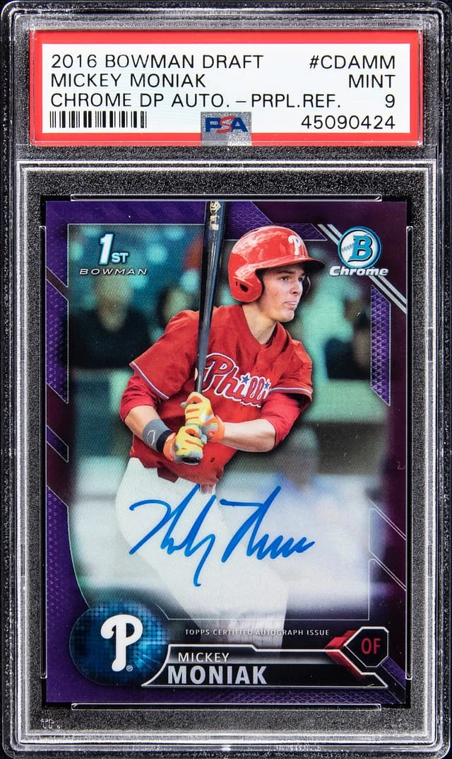 2016 Bowman Chrome Draft Mickey Moniak Picks Autographs Purple Refractor #CDAMM card image