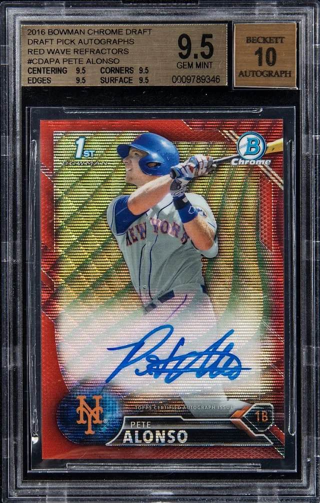 2016 Bowman Chrome Draft Pete Alonso Pick Autographs Red Wave Refractor #CDA-PA card image