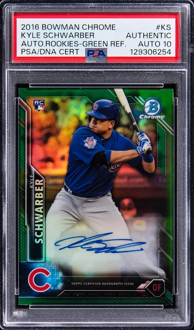 2016 Bowman Chrome Kyle Schwarber Autograph Green Refractor #BCAR-KS card image