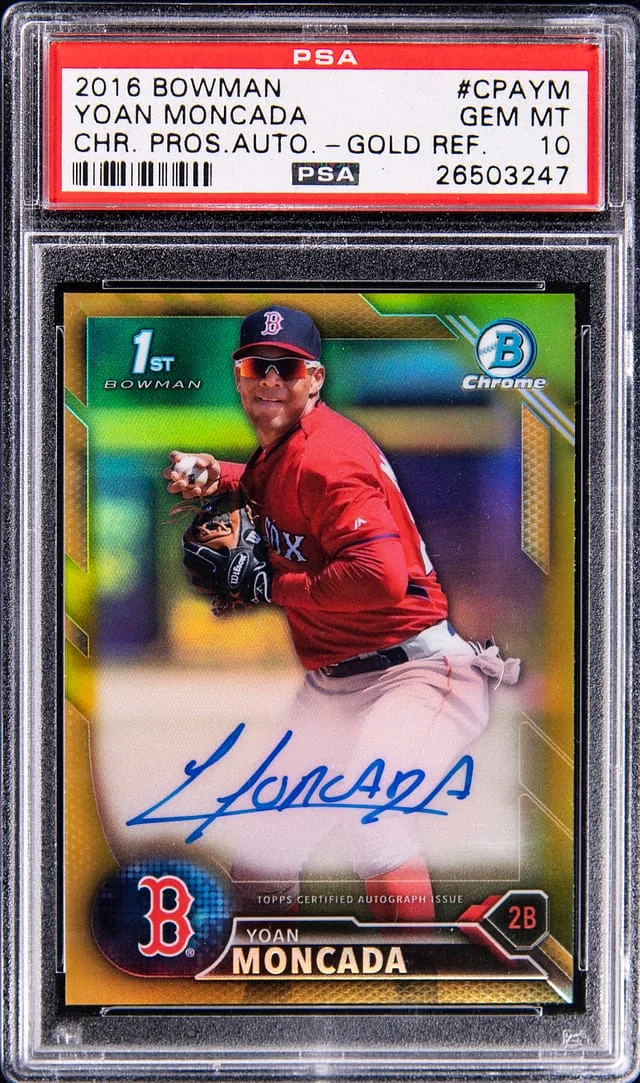 2016 Bowman Chrome Yoan Moncada Prospect Autograph Gold Refractor #CPAYM card image