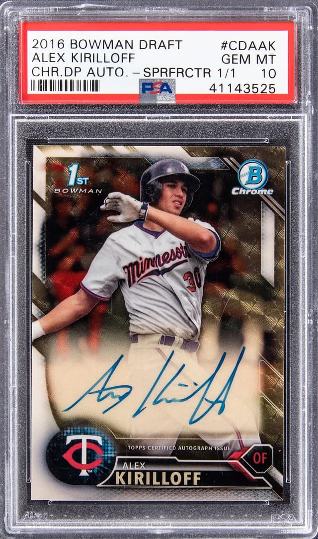 2016 Bowman Draft Alex Kirilloff Chrome Draft Picks Autographs SuperFractor #CDA-AK card image
