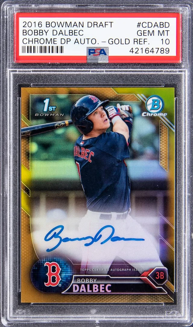 2016 Bowman Draft Bobby Dalbec Chrome Draft Pick Autographs Gold Refractor #CDA-BD card image