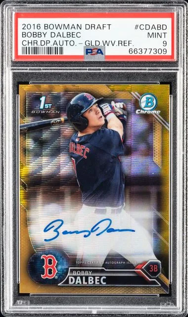 2016 Bowman Draft Bobby Dalbec Chrome Draft Picks Autographs Gold Wave Refractor #CDABD card image