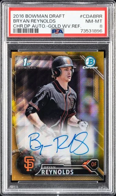 2016 Bowman Draft Bryan Reynolds Chrome Draft Picks Autographs Gold Wave Refractor #CDABRR card image