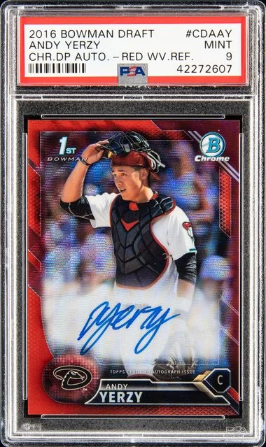 2016 Bowman Draft Chrome Draft Picks Autographs Red Wave Refractor Cdaay Andy Yerzy #no-number card image