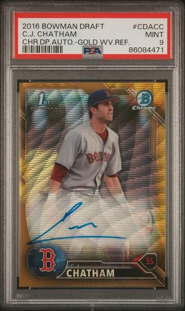 2016 Bowman Draft C.J. Chatham Chrome Draft Picks Autographs Gold Wave Refractor #CDA-CC card image