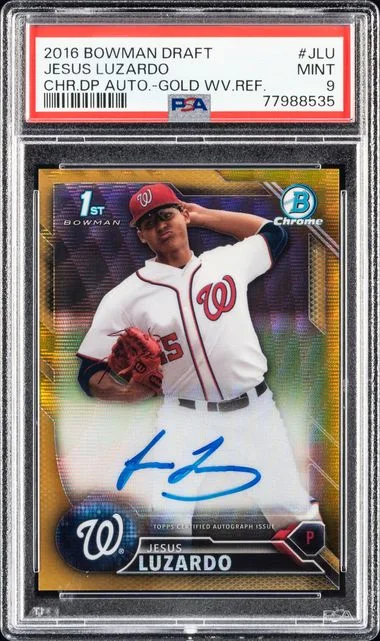2016 Bowman Draft Jesus Luzardo Chrome Draft Picks Autographs Gold Wave Refractor #JLU card image