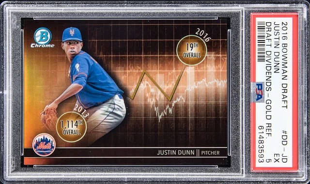 2016 Bowman Draft Justin Dunn Dividends Gold Refractor #DD-JD card image
