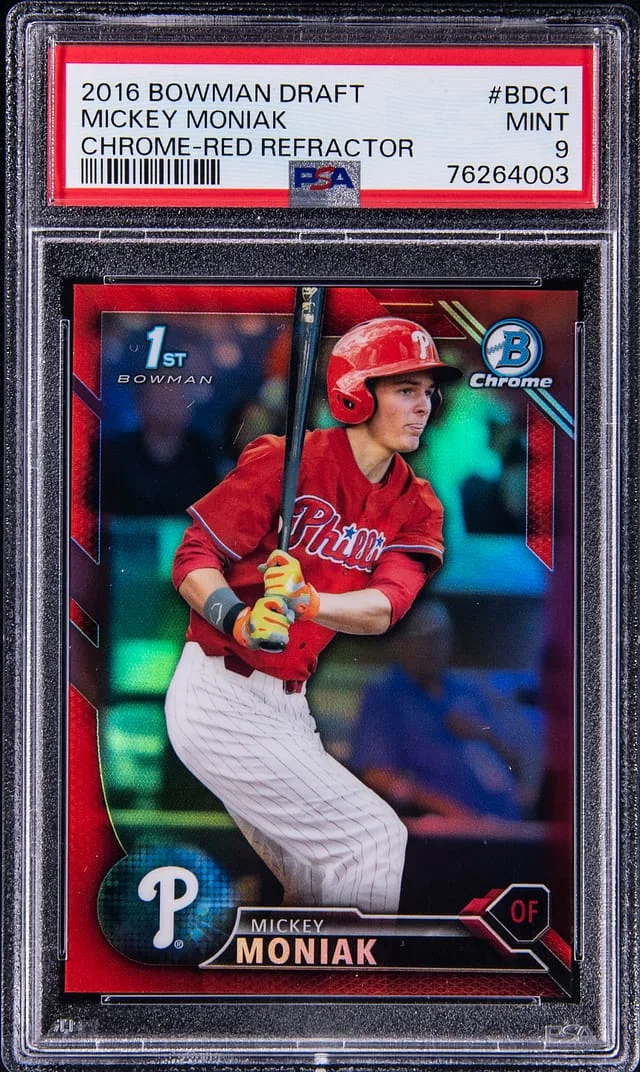 2016 Bowman Draft Mickey Moniak Chrome Red Refractor #BDC-1 card image